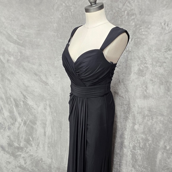 Black Ruched Evening Gown Sweetheart Neckline Maxi Dress Sz 12 Vamp Classic Prom - Picture 2 of 10